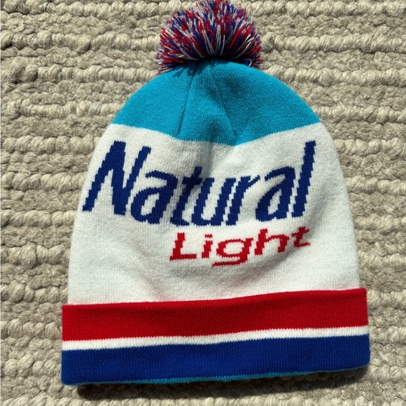 NWOT Natural Light Beer Men’s Beanie Red/White/Blue Pom One Size - Picture 3 of 8